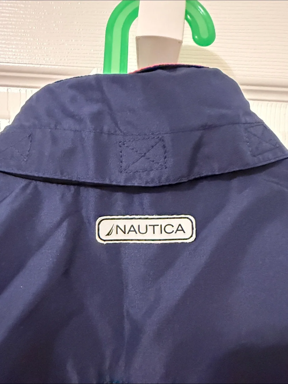 Nautica Girls Windbreaker Rain Jacket Size 7 Navy Coral Hidden Hood NWOT
